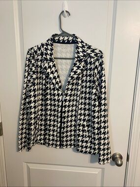 Kim Rogers Black & White Houndstooth Zip-Front Blazer